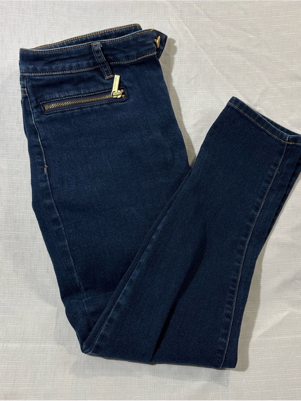 Michael Kors Women Skinny Jeans Dark Indigo Gold Zip Hardware Size 8